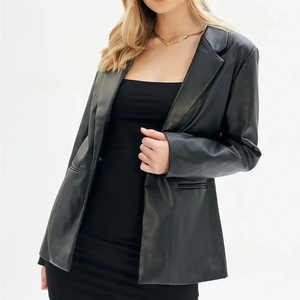 Brown faux leather blazer - Picture 2 of 2